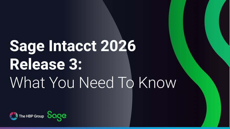 Sage Intacct 2026 Release 3 featured image highlighting the latest updates and what customers need to know, with The HBP Group and Sage branding.