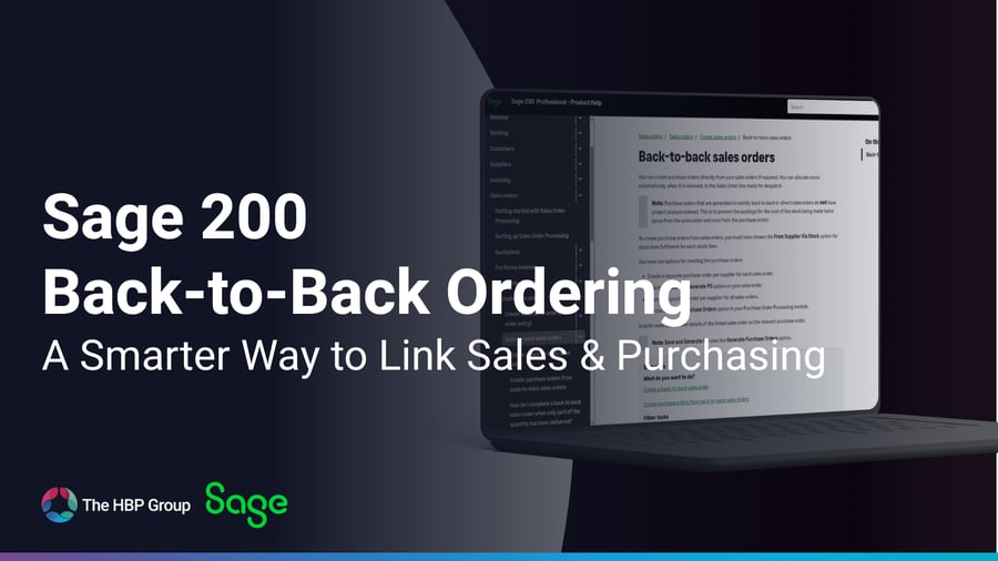 Sage 200 back-to-back ordering linking sales orders with supplier purchase orders.