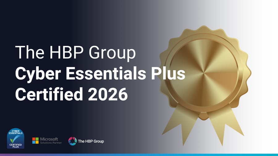 A certification badge with the text The HBP Group Cyber Essentials Plus Certified 2026