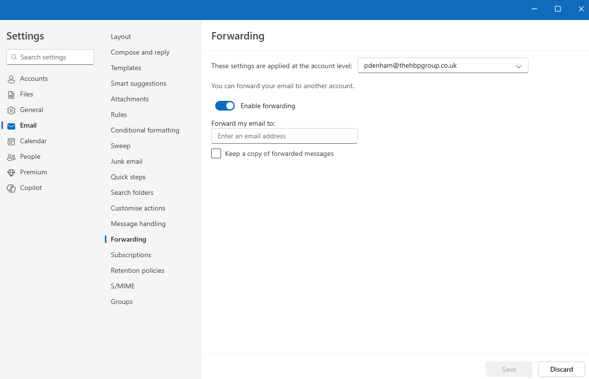 How to turn on automatic forwarding in Outlook
