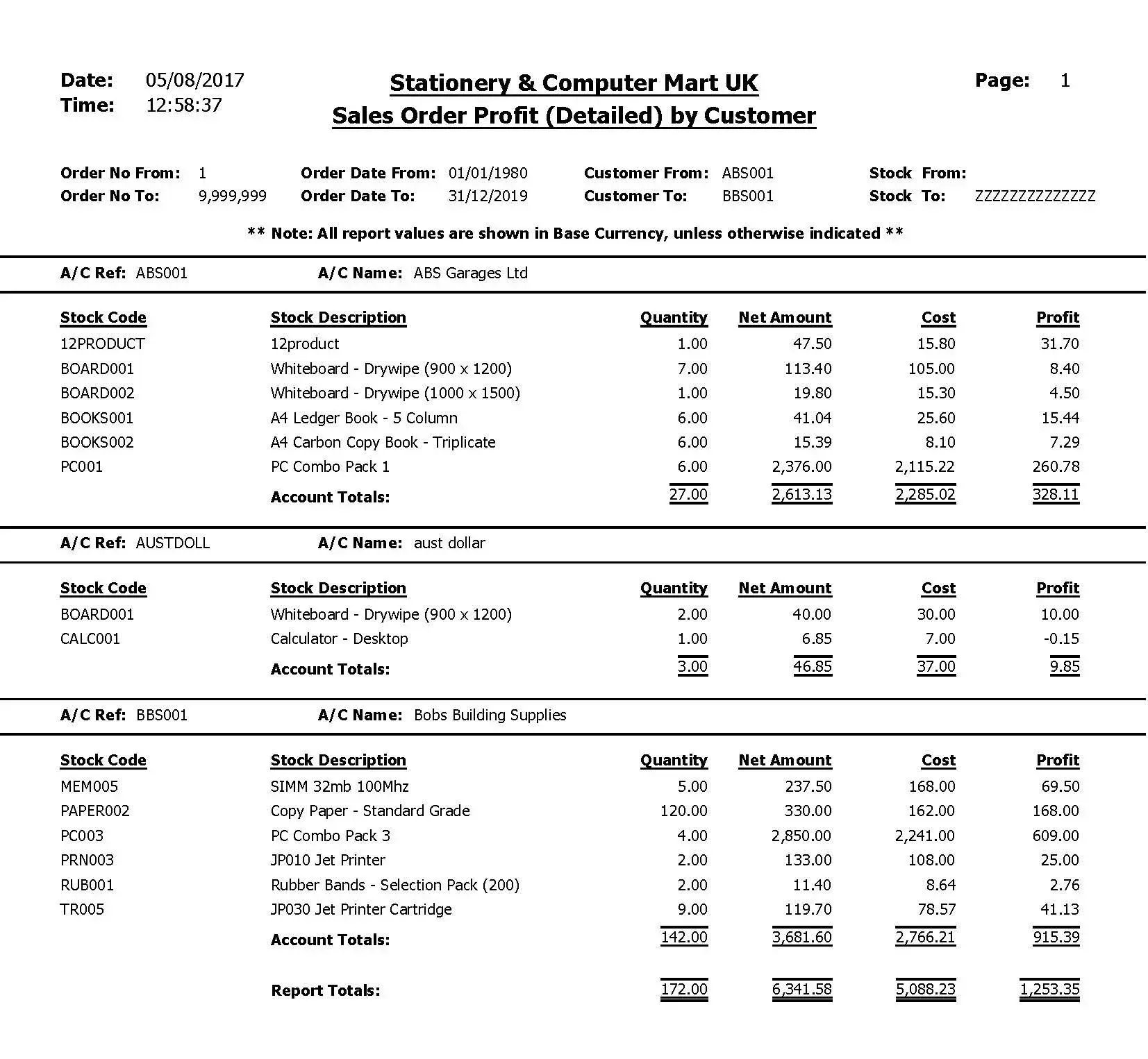 Sage 50 Report Sales Order Profit (Detailed) by Customer