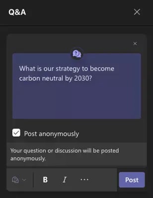 Microsoft Teams Q&A Screenshot
