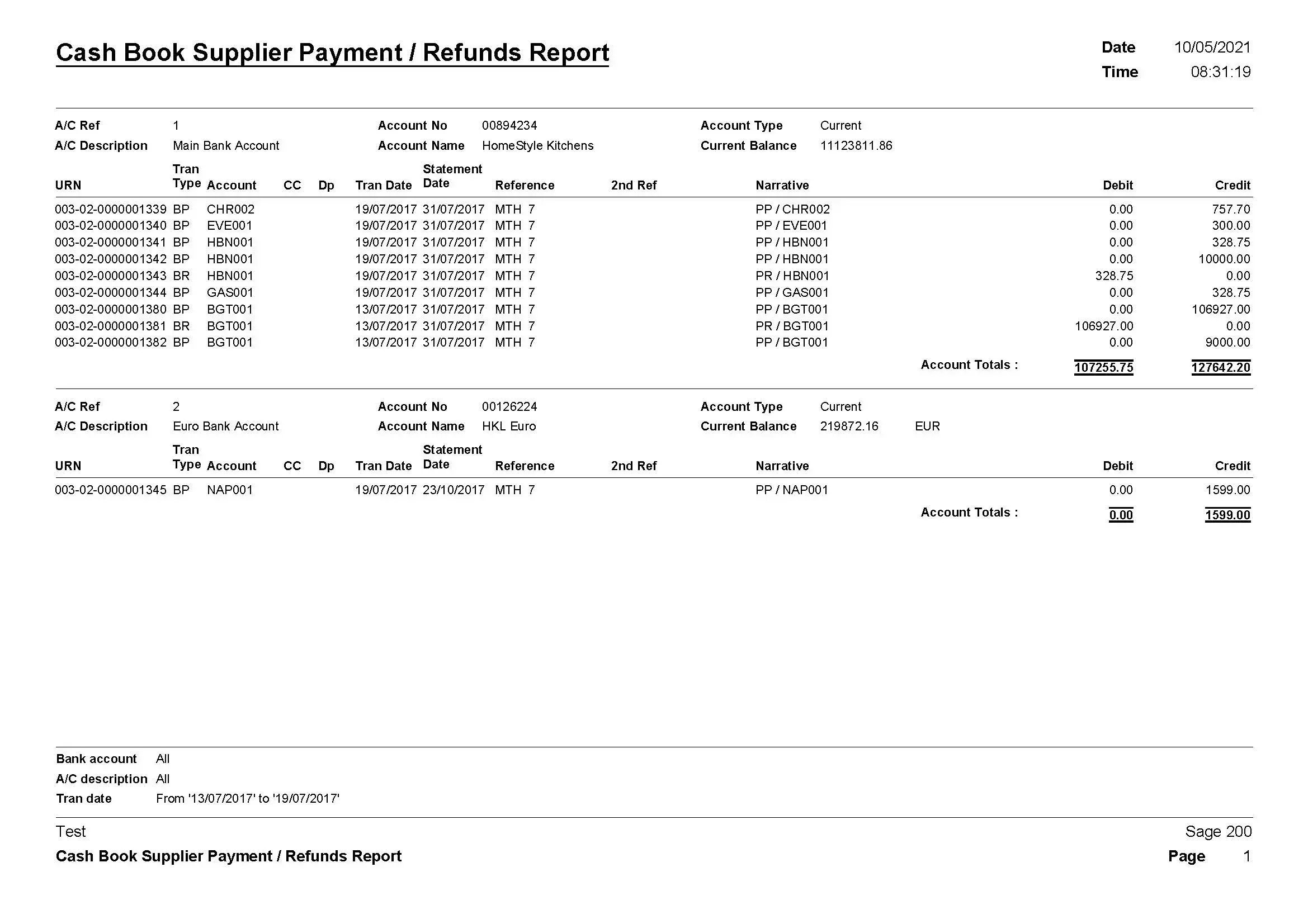 Cash Book Supplier Payments and Refunds