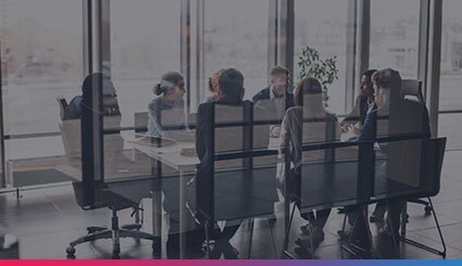 Board room with accounting software managers