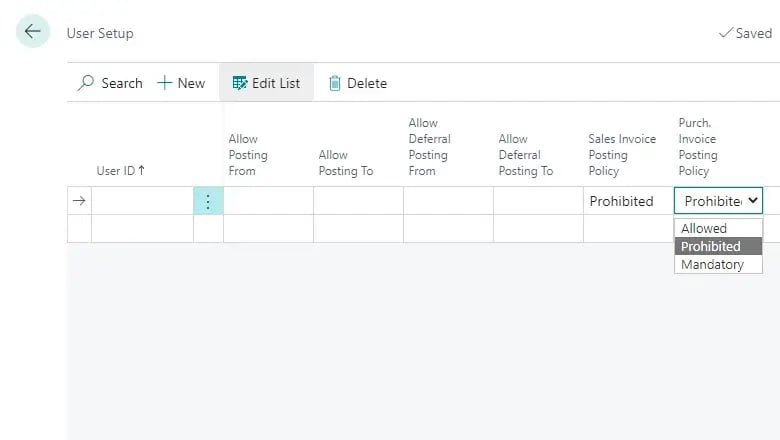 user setup