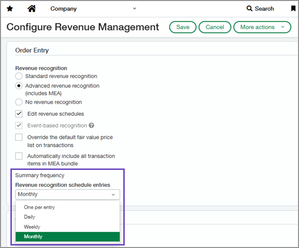 New summary frequency setting in Revenue Management