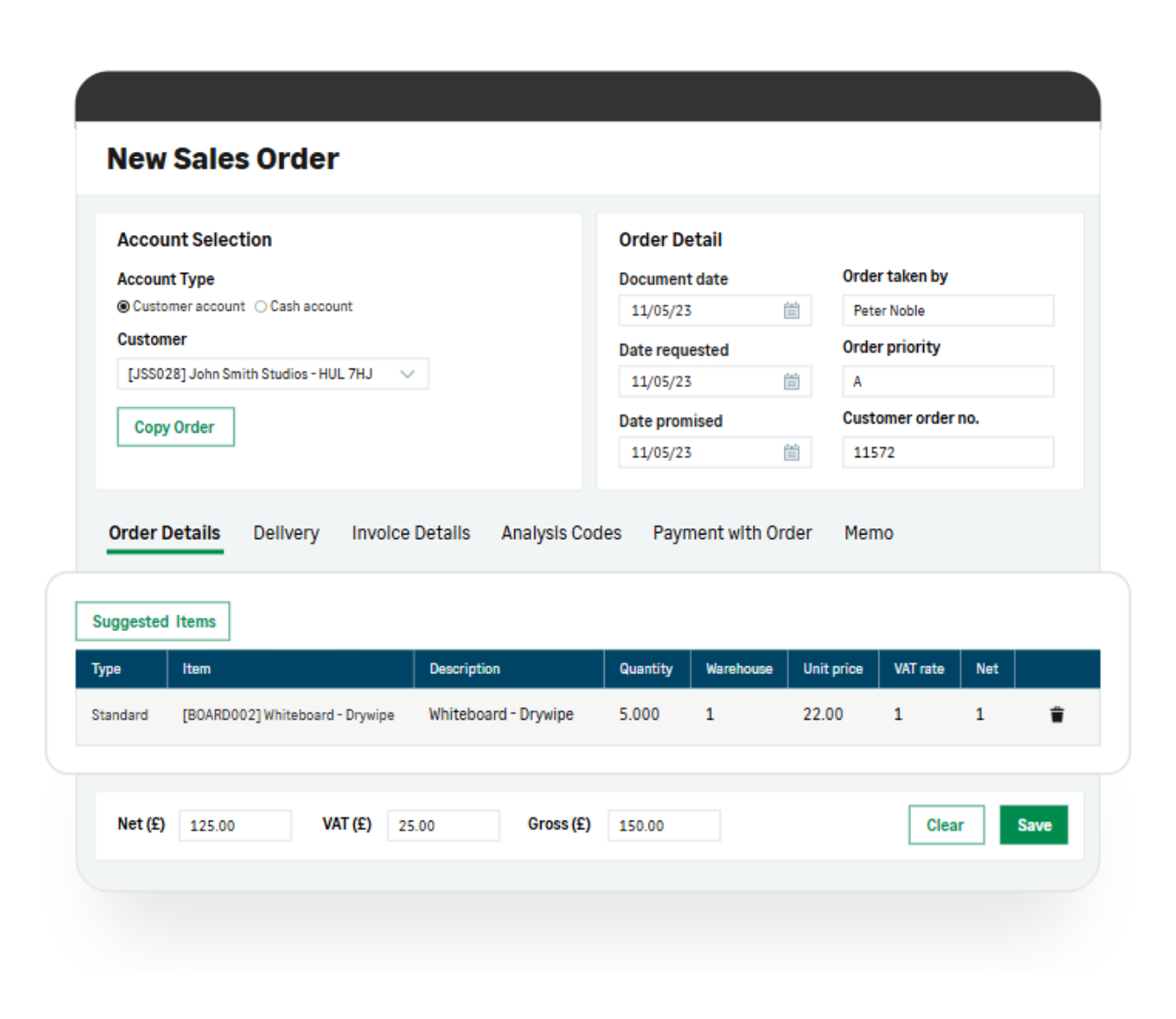 Sage 200 New Sales Order