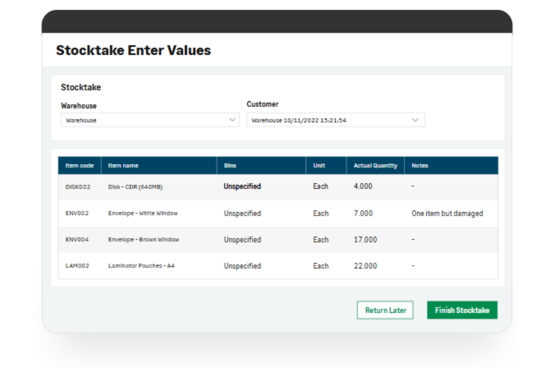 Sage 200 Stocktake Enter Values