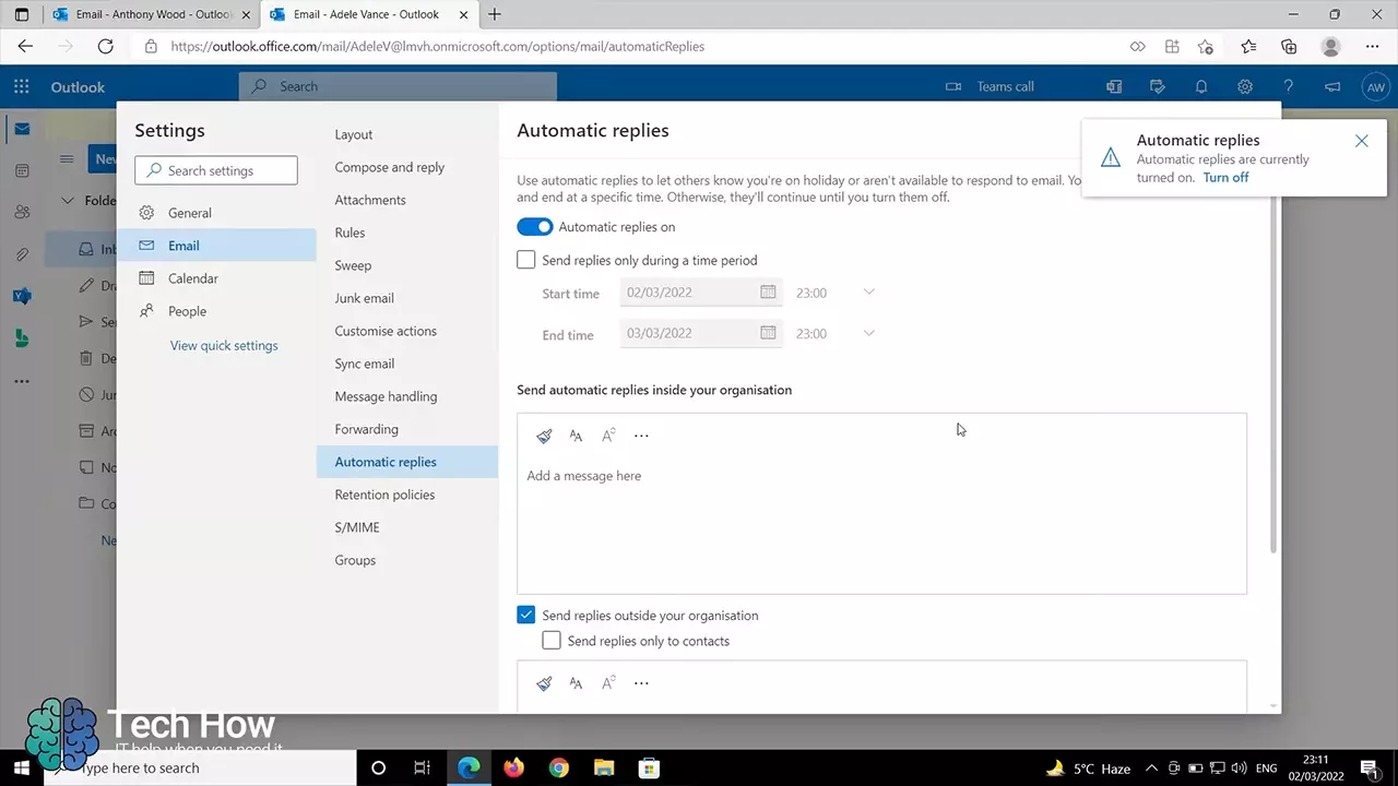 set up outlook automatic responses